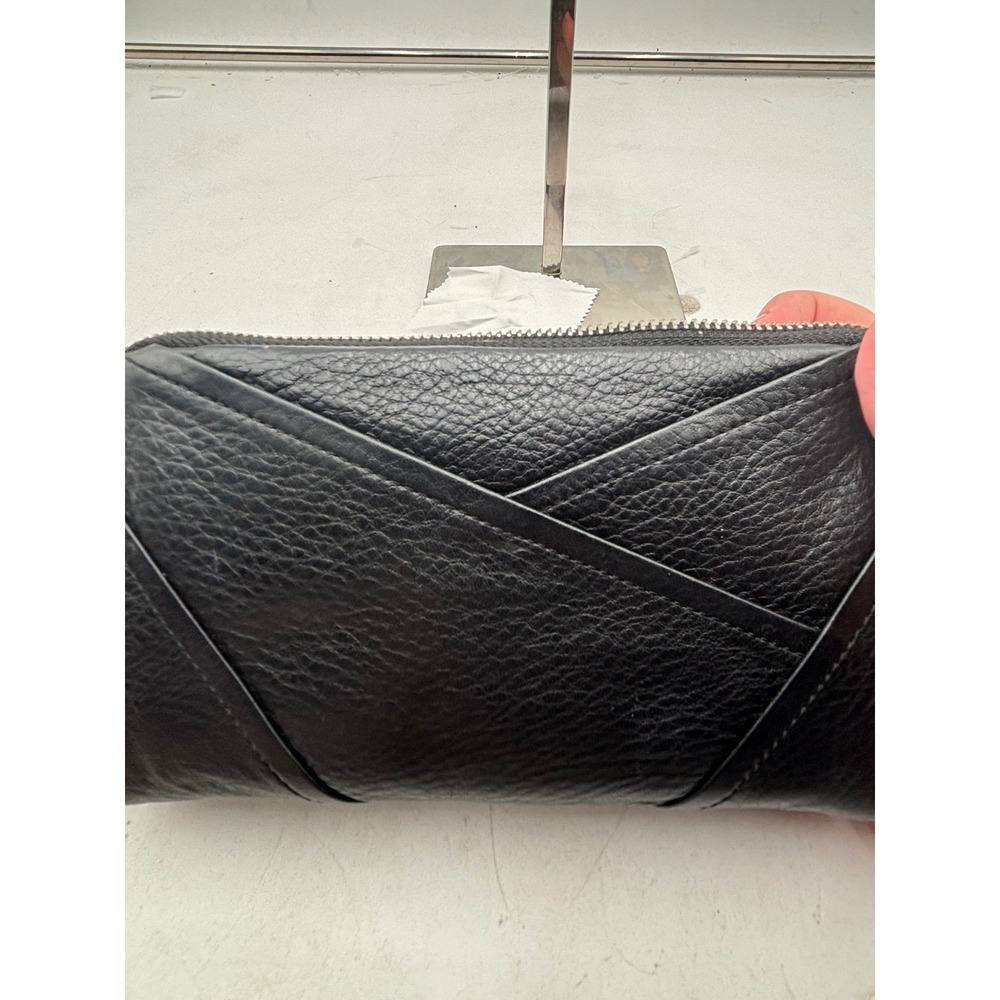 Perlina New York Black Pebbled Leather Zip Around Organizer Wallet Leopard